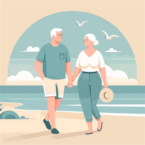 Pareja De Ancianos Tomados De La Mano En Una Playa Se Est N Mirando El