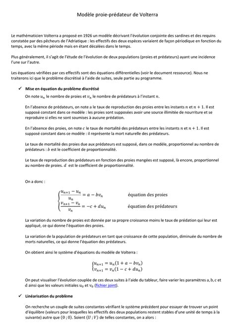 Mod Le Proie Pr Dateur De Volterra