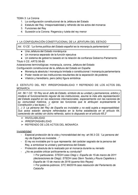 Tema La Corona Resumen Organizaci N Constitucional Del Estado