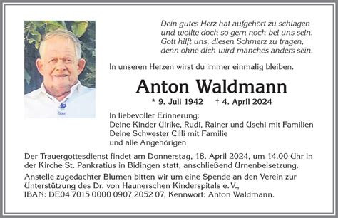 Traueranzeigen von Anton Waldmann Allgäuer Zeitung