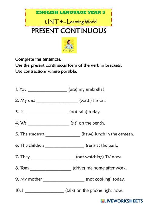 Present Continuous Affirmative And Negative Worksheet