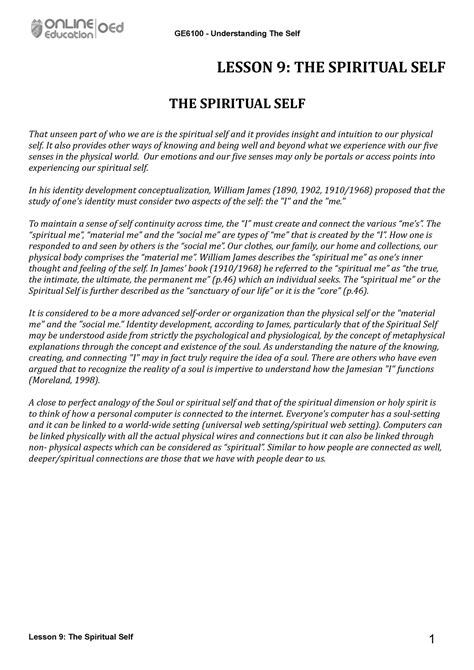 Lesson 9 The Spiritual Self Ge6100 Understanding The Self Lesson