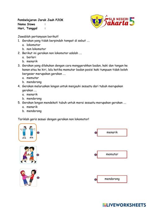 Gerakan Non Lokomotor Worksheet Live Worksheets