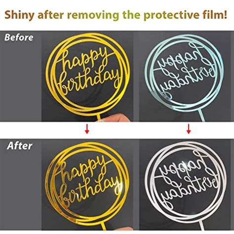 6 Pack Gold Birthday Cake Topper Set Double Sided Glitter Acrylic