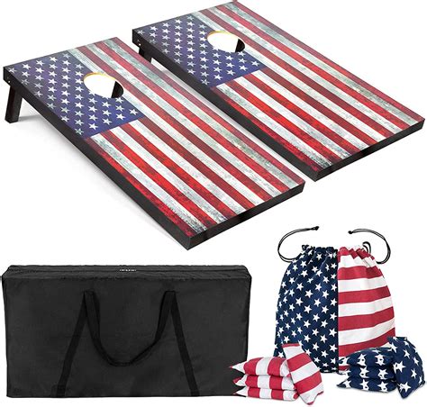 Skip S Garage Usa Worn American Flag Solid Wood Cornhole Board Set