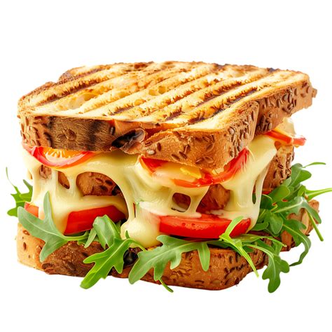 Delicious Sandwich With Melting Cheese On Transparent Background