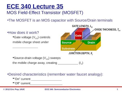 PPTX ECE 340 Lecture 35 MOS Field Effect Transistor MOSFET