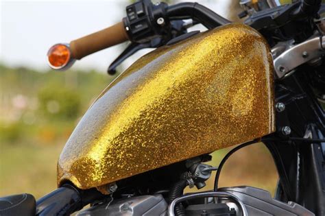 883 Harley Davidson Sportster Custom Painted Gas Tank By Meik Weber With Big Flakes In Gold Plus