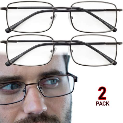 Reading Glasses Mens Womens Metal Spring Hinge 2 PACK Square F EBay