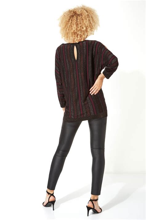 Sparkle Stripe Split Sleeve Jumper In Purple Roman Originals Uk