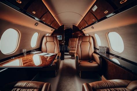 Interior of Luxurious Private Jet with Leather Seats. Illustration AI ...