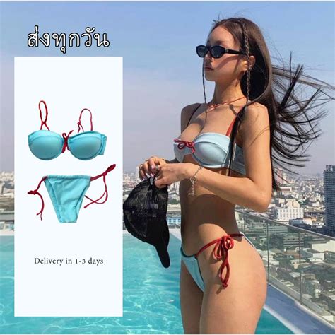 Sexy bikini ชดวายนำ ชน มโครง เชอกผก สฟา ชดวายนำชายหาด Shopee Thailand