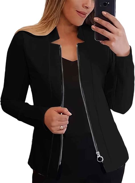 Blazers For Women Casual Long Sleeve Zipper Petite Blazer Jackets Comfy