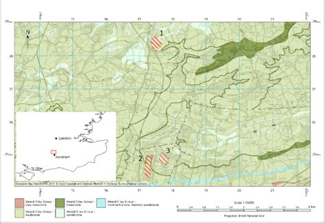 Geological Map Of The Area North Of Horsham Showing The Locations Of