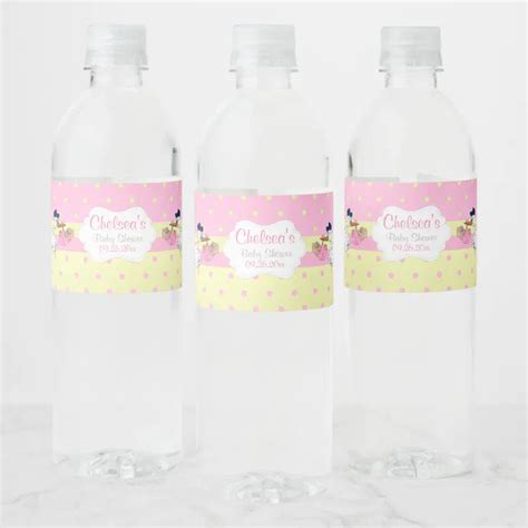 Stork With A Cute Little Baby Girl Water Bottle Label Zazzle