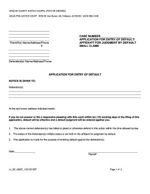 Fillable Online Azcourts Application For Entry Of Default Azcourts