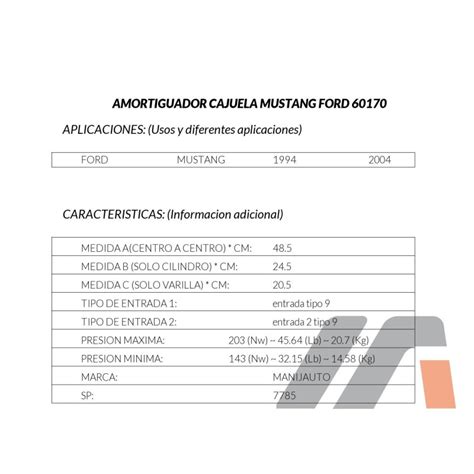 AMORTIGUADOR CAJUELA MUSTANG FORD 60170