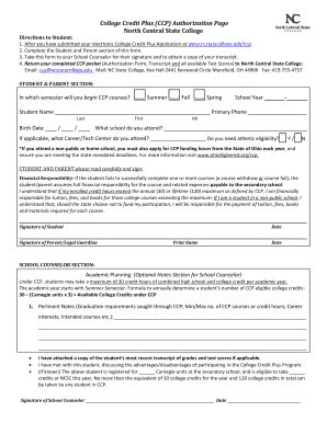 Fillable Online College Credit Plus Ccp Authorization Page Fax Email