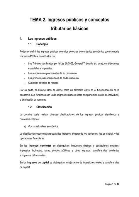 TEMA 2 Apuntes TEMA 2 Ingresos públicos y conceptos tributarios