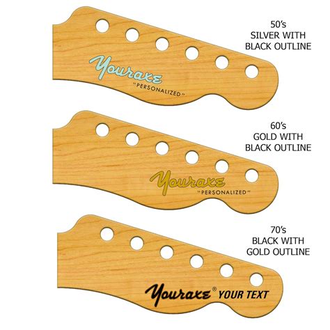 Custom Headstock Waterslide Decals Metallic Gold Or Silver With Outline And Reverse Tele Style