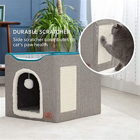 Bedsure Lit Pour Chat D Int Rieur Grande Grotte Pour Chat Avec Boule