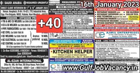 Gulf Job Vacancy Newspaper 16 January 2023