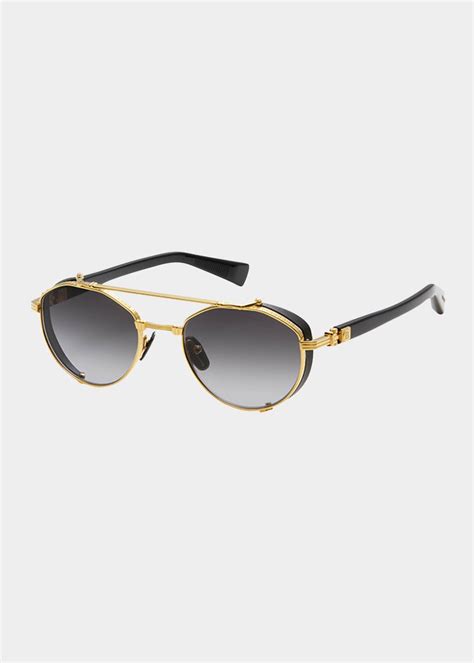 Balmain Brigade Iv Titanium And Acetate Aviator Sunglasses Bergdorf Goodman