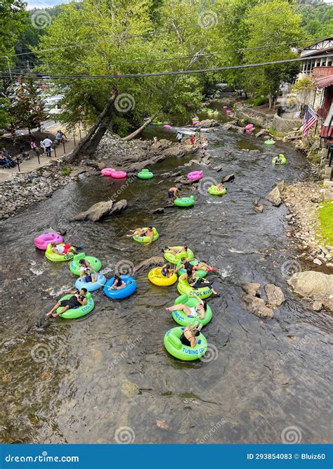 Elevated Perspective Shows People Tubing on North Georgia River ...