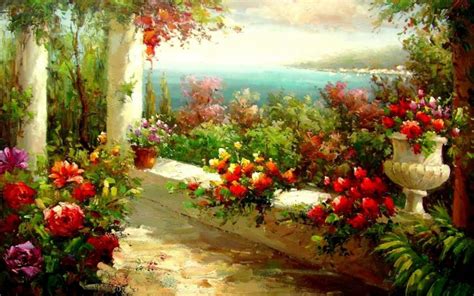 Garden Scenery Flower Painting - 1920x1200 - Download HD Wallpaper ...