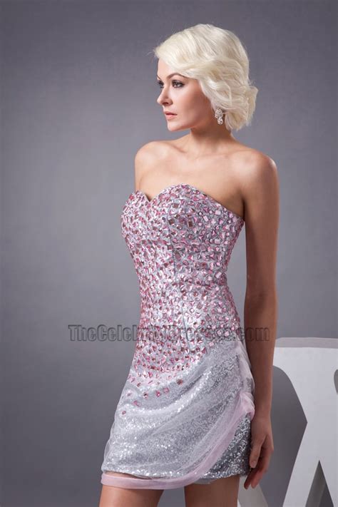 Mini Silver Sequins Strapless Beaded Party Homecoming Dress