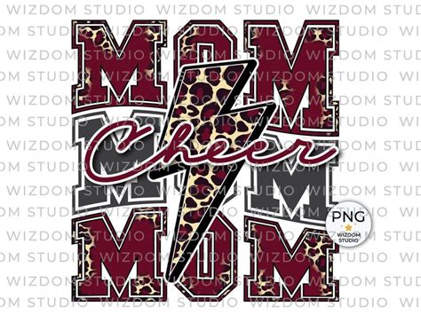 Cheer Mom Png Image Lightning Bolt Cheer Leopard Maroon Etsy