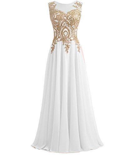 Kivary Gold Lace A Line Long Chiffon Women Formal Corset Prom Evening