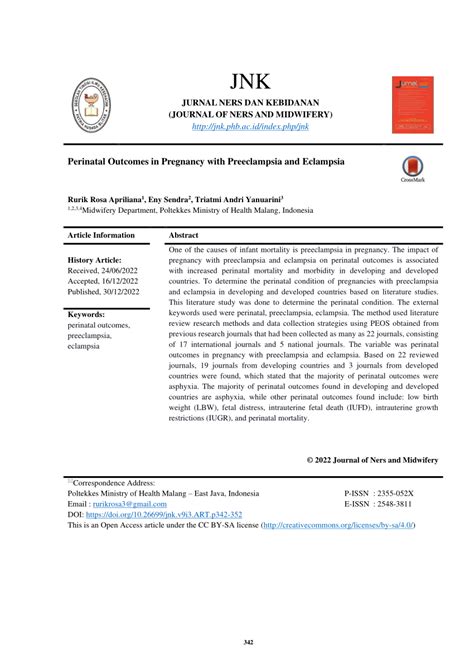 Pdf Perinatal Outcomes In Pregnancy With Preeclampsia And Eclampsia