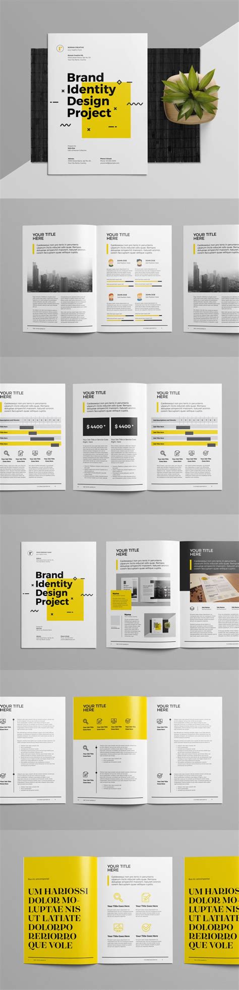 Brand Identity And Proposal Layout With Yellow Accents Stock Template