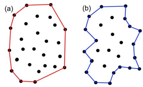 (a) coque convexe (convex hull), (b) coque concave (concave hull ...