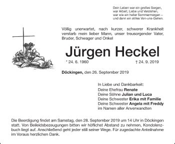 Traueranzeigen Von J Rgen Heckel Trauer Nn De