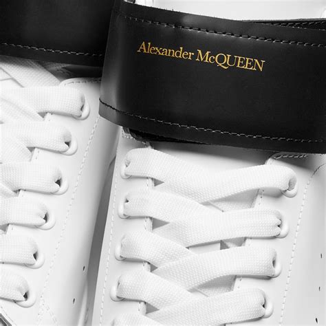 Alexander Mcqueen Hi Top Strap Wedge Sole Sneaker White And Black End