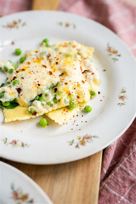 Einfacher Ravioli Auflauf Mit Erbsen Und Spinat