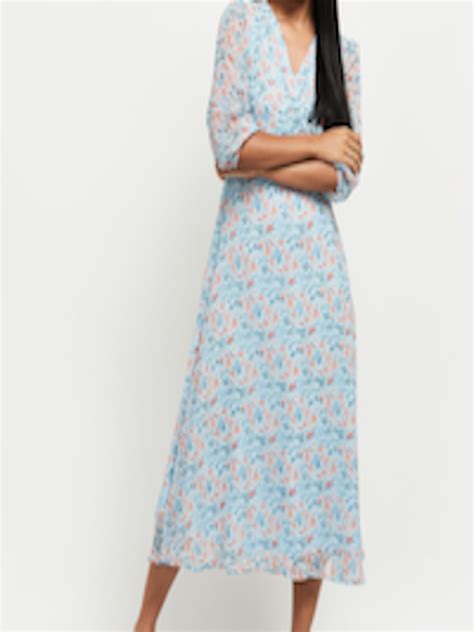 Buy Max Blue Floral A Line Midi Dress Dresses For Women 18063518 Myntra