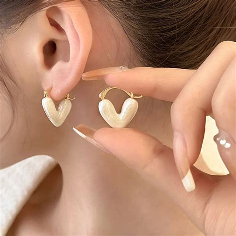 Kpop Heart Pendant Earrings For Women Korean Summer Trinket Jewelry