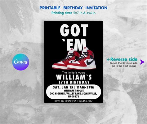 Sneaker Bash Birthday Party Printable Invitation Printable Birthday