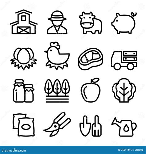 Farm Icons Set Line Icon Stock Vector Illustration Of Farmer 75011416