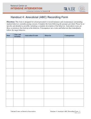 Fillable Online Handout 4 Anecdotal ABC Recording Form Fax Email Print