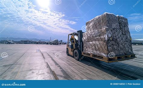 Forklift Loading Cargo Pallet Onto Aircraft Stock Photo - Image of loading, logistics: 308016850