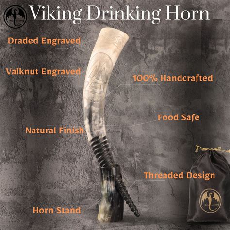 Genuine Viking Drinking Horn Norse Horn With Stand Handmade, Carved ...