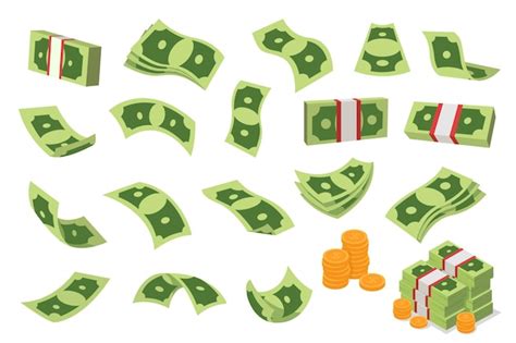 Premium Vector Various Dollars Illustration Flat Set Flying Dollars