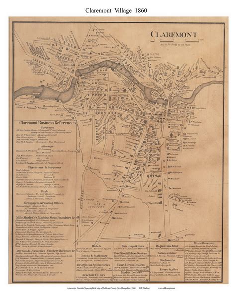 Claremont Village 1860 Old Town Map With Homeowner Names New Etsy In