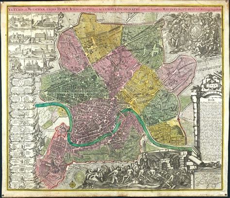 Antique Map Rome Seutter 1745 Copperengraving Map Veteris Et Moderna