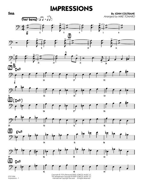 Impressions Arr Mike Tomaro Bass By John Coltrane Sheet Music For