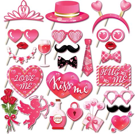 Katchon Pink Valentines Day Photo Props Pack Of 28